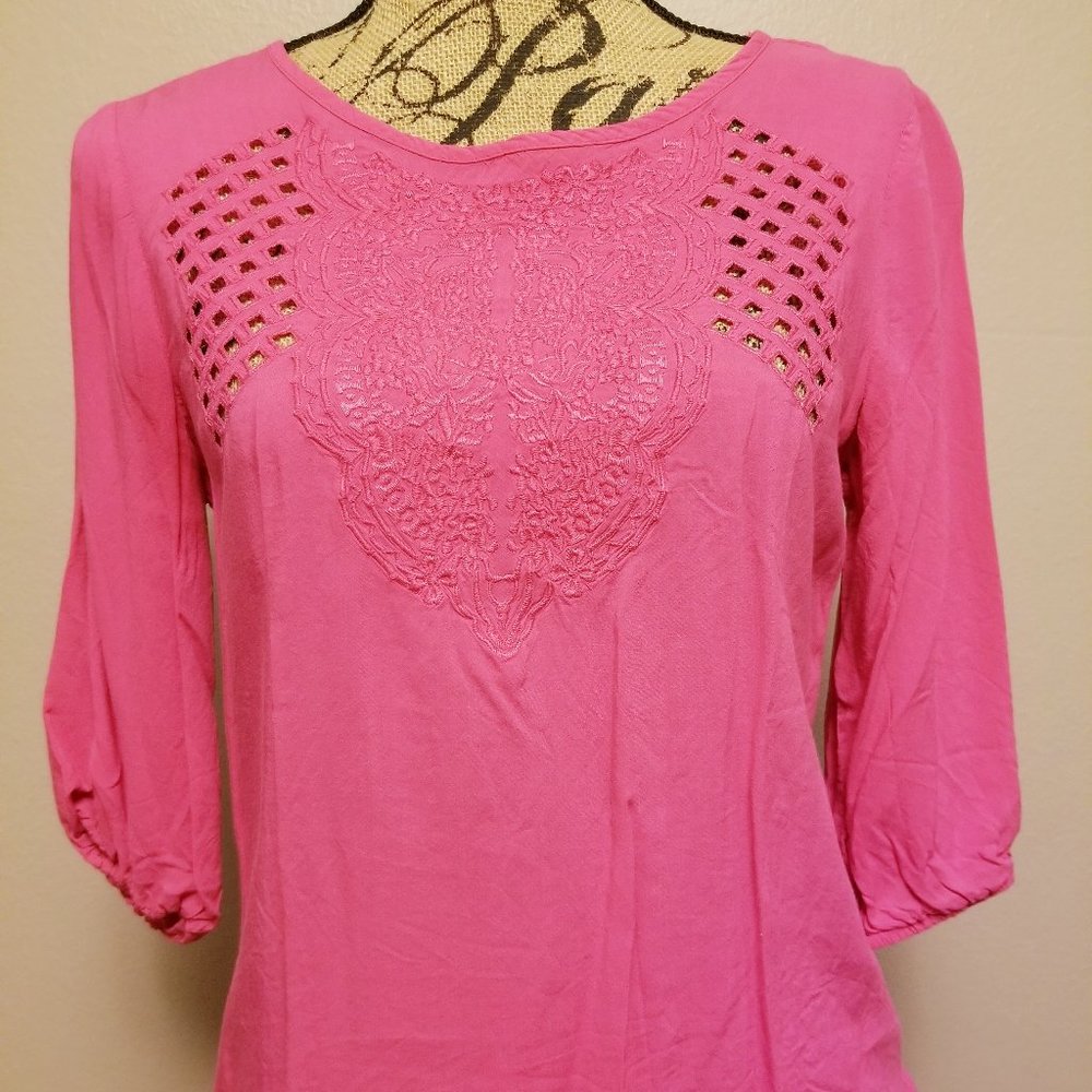 Pink cutout embroidered shirt top blouse